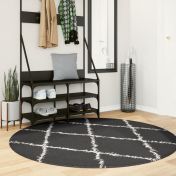 Шаги килим с висок косъм, модерен, черен и кремав, Ø 160 см