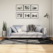 Шаги килим с дълъг косъм, модерен, черен и кремав, 100x200 см