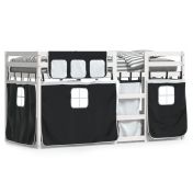 Двуетажно легло със завеси, бяло и черно, 90x190 см, бор масив