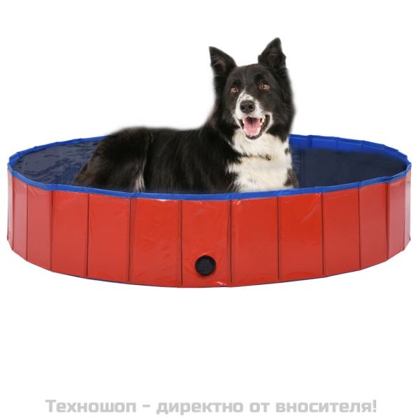 Сгъваем басейн за кучета, червен, 160x30 см, PVC