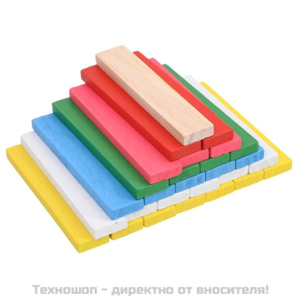 Комплект дървени строителни блокове 150 части цветни бор масив