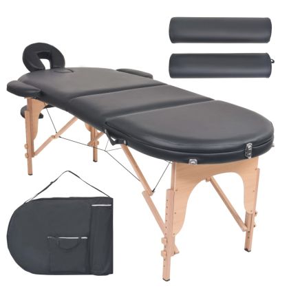 Сгъваема масажна маса, 4 см пълнеж, с 2 овални болстера, черна