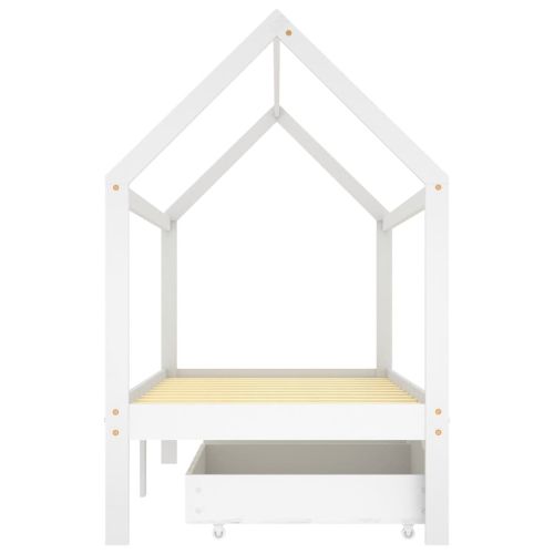 Рамка за детско легло с чекмеджета, бяла, бор масив, 90х200 см