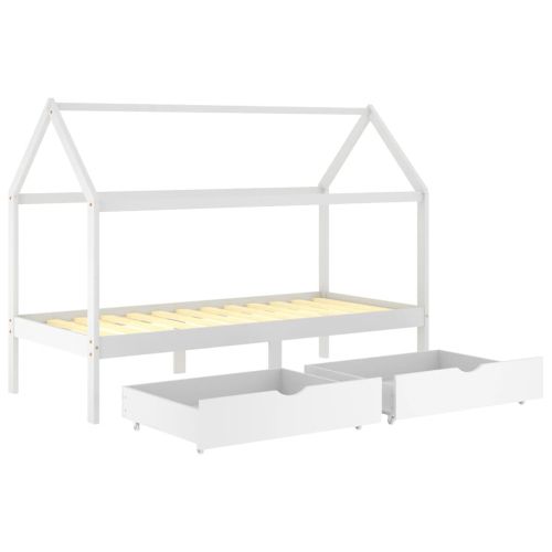 Рамка за детско легло с чекмеджета, бяла, бор масив, 90х200 см