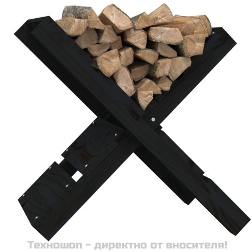Поставка за дърва, черна, 47x39,5x48 см, борово дърво масив