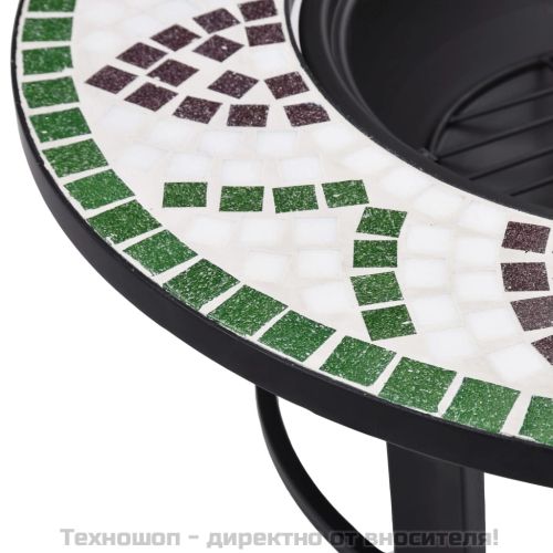 Мозаечна маса с огнище, зелена, 68 см, керамика