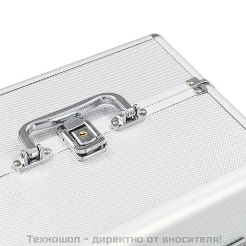 Куфар за гримове, 22x30x21 см, сребрист, алуминий