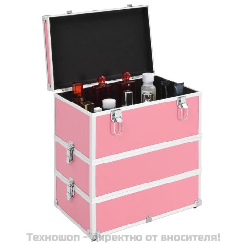 Куфар за гримове, 37x24x40 см, розов, алуминий