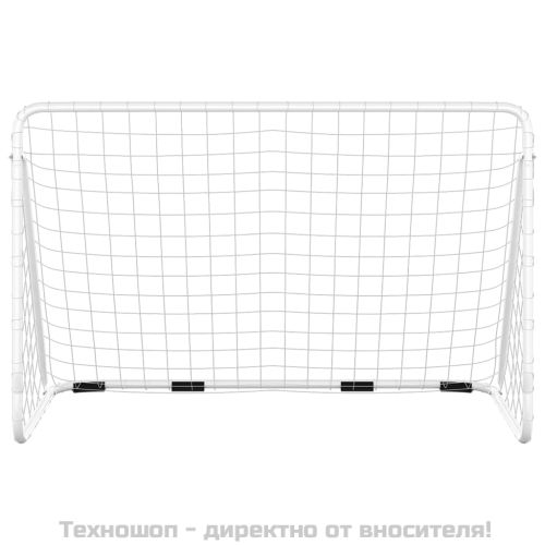 Футболна врата с мрежа, бяла, 180x90x120 см, стомана