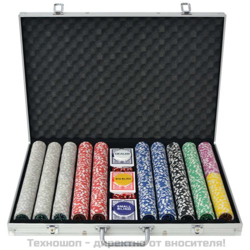 Покер комплект с 1000 лазерни чипа, алуминий