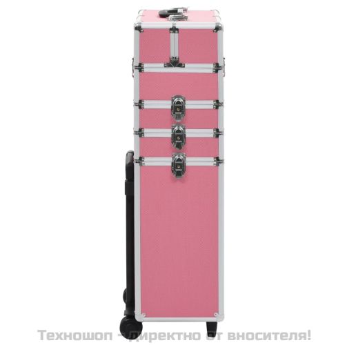 Куфар за грим на колелца, алуминий, розов