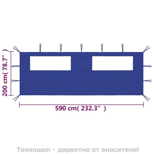 Странична стена за шатра с прозорци, 6x2 м, синя