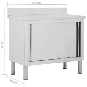 Работна маса с плъзгащи врати, 100x50x(95-97) см, инокс