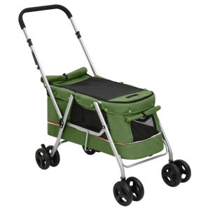 Сгъваема количка за кучета, зелена, 100x49x96 см, ленен плат