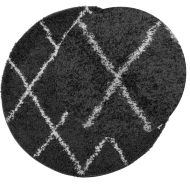 Шаги килим с висок косъм, модерен, черен и кремав, Ø 160 см