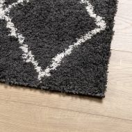 Шаги килим с дълъг косъм, модерен, черен и кремав, 100x200 см