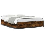 Рамка за легло, опушен дъб, 140x200 см, инженерно дърво и метал