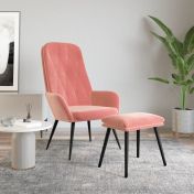 Релаксиращ стол с опора за крака розов кадифе