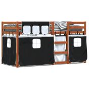 Двуетажно легло със завеси, бяло и черно, 90x200 см, бор масив