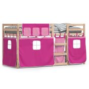 Двуетажно легло със завеси розово 90x200 см масивен бор масив