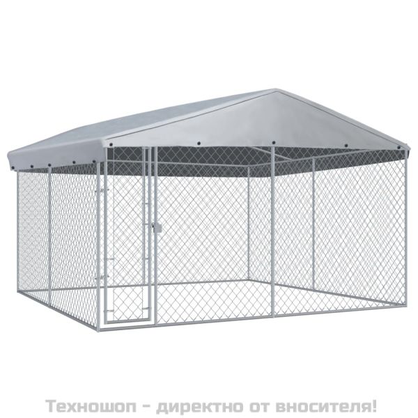 Дворна клетка за кучета с покрив, 382x382x225 см