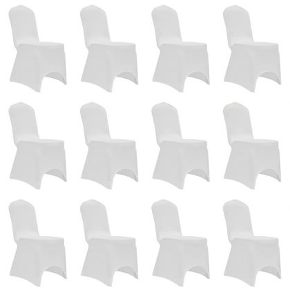 Калъфи за столове, разтегателни, бели, 12 бр