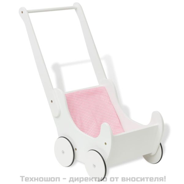Детска количка за кукли от дърво, 53x25,7x50 cм, бяла