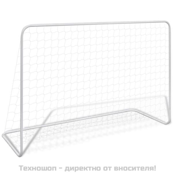 Футболна врата с мрежа, 182x61x122 см, стомана, бяла