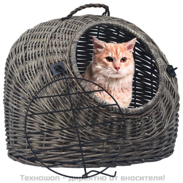 Транспортен кош за котки, сив, 60x45x45 см, естествена върба