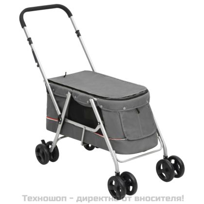 Сгъваема количка за кучета, сива, 100x49x96 см, ленен плат