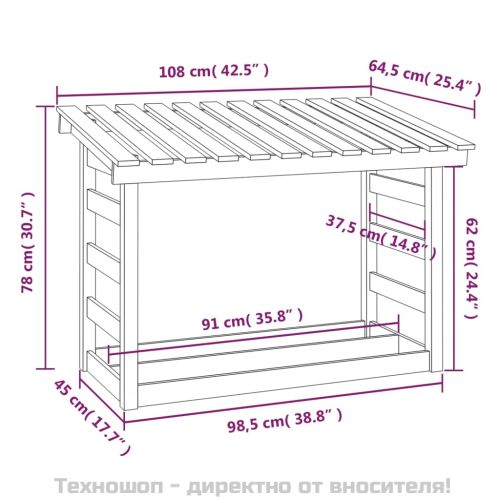 Поставка за дърва за огрев, бяла, 108x64,5x78 см, бор масив