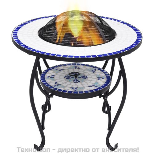 Мозаечна маса с огнище, синьо и бяло, 68 см, керамика