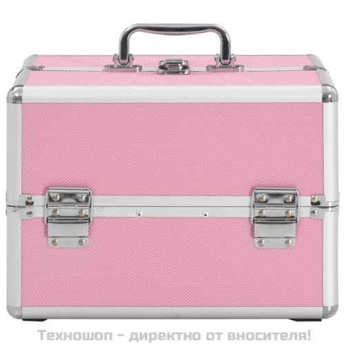 Куфар за гримове, 22x30x21 см, розов, алуминий