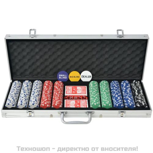Покер комплект с 500 чипа, алуминий
