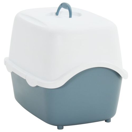 Тава за котешка тоалетна с капак бяло и синьо 56x40x40 см PP