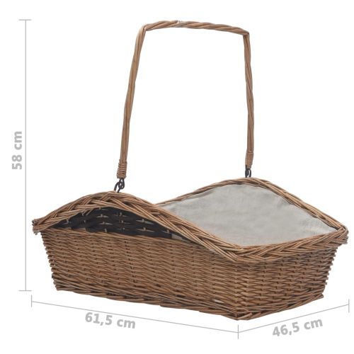 286989 Firewood Basket with Handle 61,5x46,5x58 cm Brown Willow