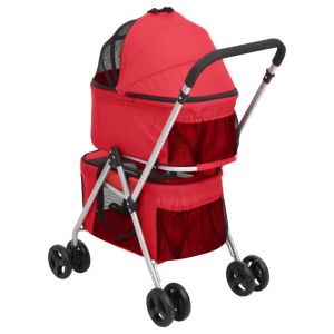 Сгъваема количка за кучета, червена, 83x48x97 см, Оксфорд плат