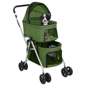 Сгъваема количка за кучета, зелена, 83x48x97 см, Оксфорд плат