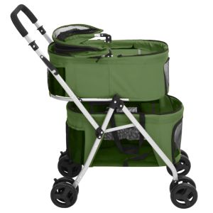 Сгъваема количка за кучета, зелена, 83x48x97 см, Оксфорд плат