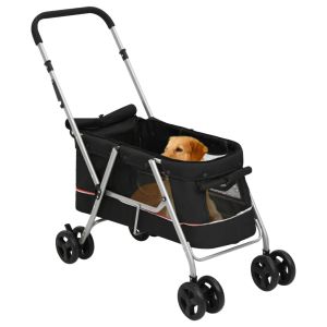 Сгъваема количка за кучета, черна, 100x49x96 см, ленен плат