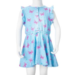 Детска рокля с копчета, без ръкави, синя, 92