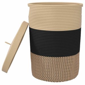 Кош за съхранение с капак черно и бежово Ø37x50 см памук