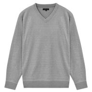 Мъжки пуловер с V-образно деколте, сив, XL